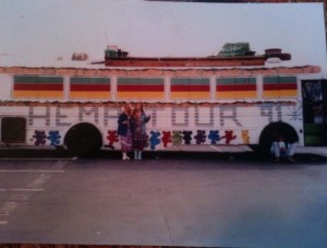 Aundre Speciale stands next to the Hemp Bus, 1991