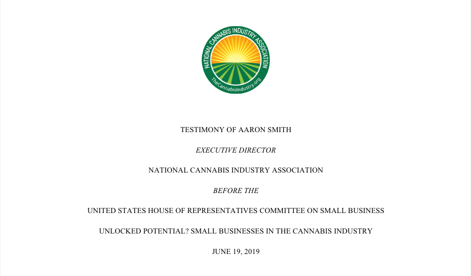 NCIA Testimony Before The U.S. House Of Representatives Committee On Small Businesses In The Cannabis Industry