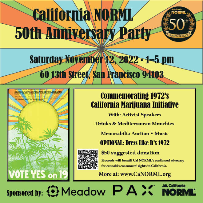 Cal NORML to Celebrate 50th Anniversary on 11/12 in San Francisco